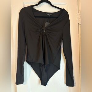 Brave Soul London Black Long Sleeve Ring Front Bodysuit Size L NWT
